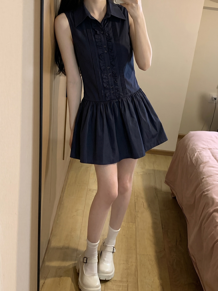 Korean Style A Line Shirt Dress - Abito chemisier coreano stile college con