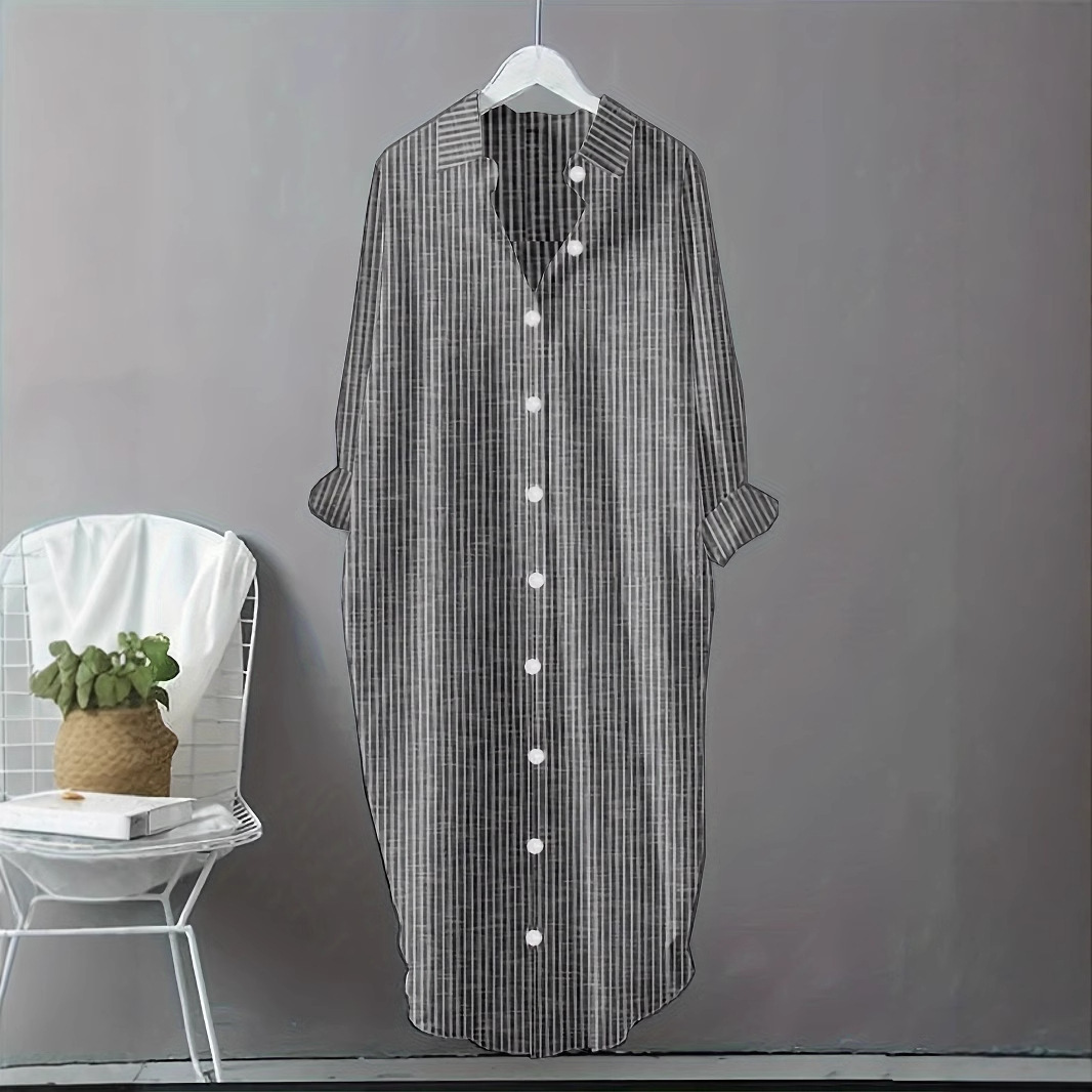 Casual Loose Linen Shirt Dress - Abito Camicia Vintage in Cotone e