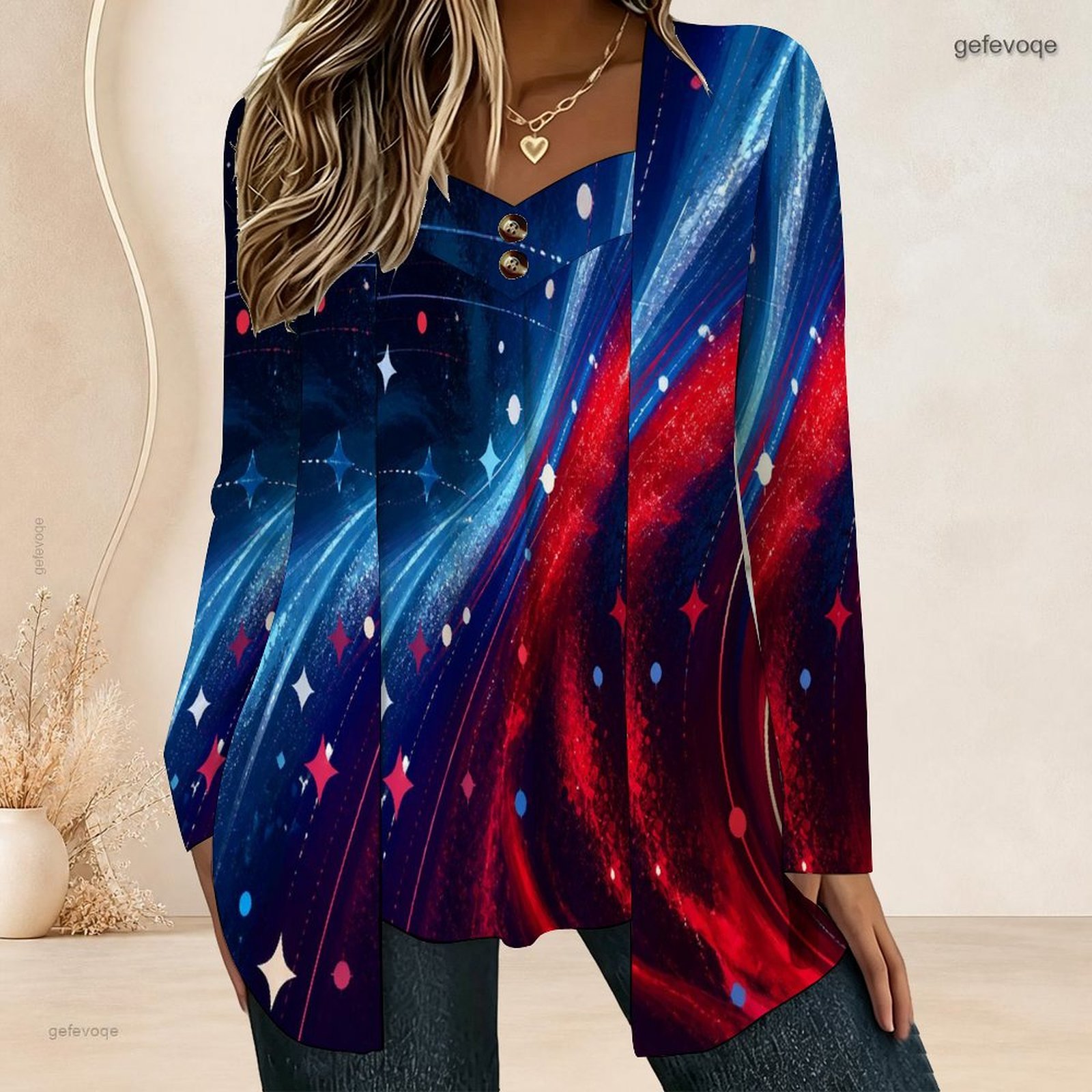 Blouses - Blusa da donna effetto due pezzi