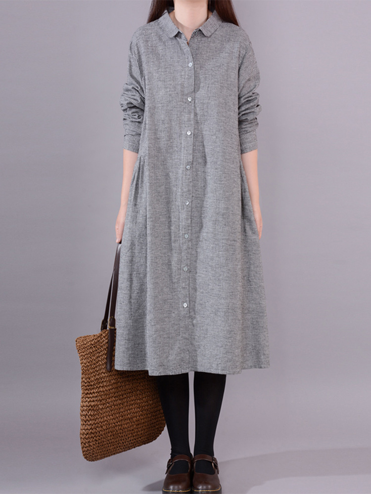 Korean Style A Line Shirt Dress - Abito chemisier da donna a maniche