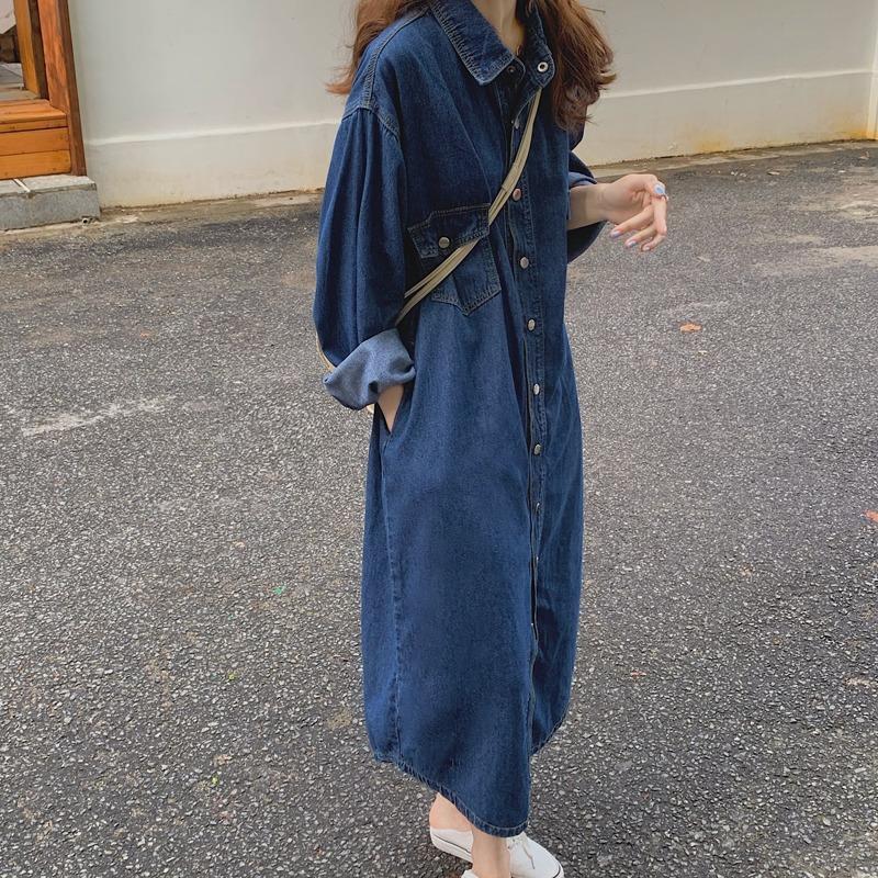 Korean Style A Line Shirt Dress - Nuovo Abito Camicia in Denim da