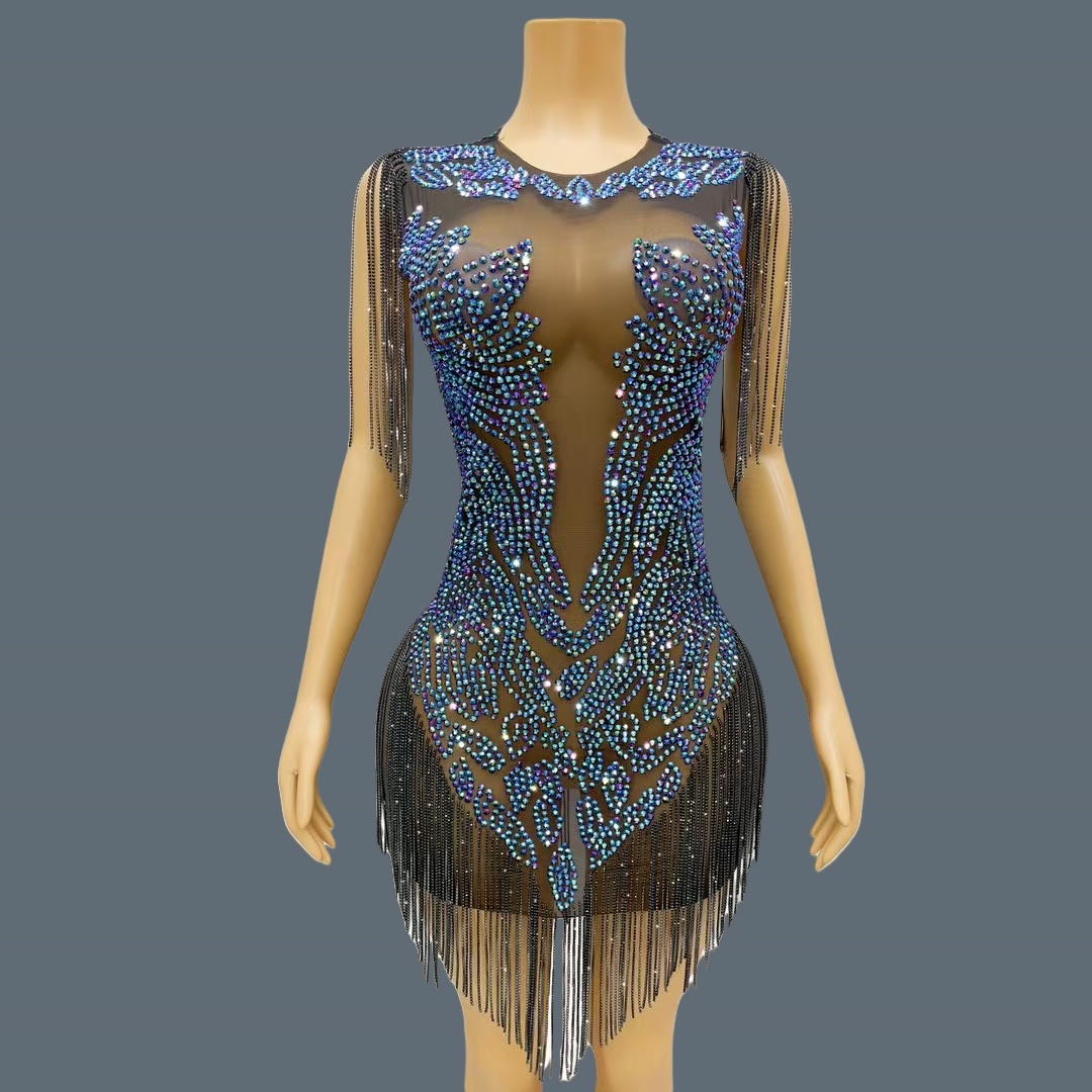 Sparkly Rhinestone Club Party Dress - Elegante Abito da Sera di Lusso