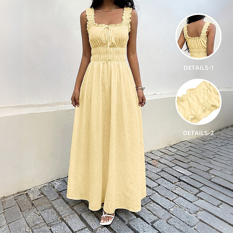 Boho Summer Beach Maxi Dress - Abito estivo senza maniche con scollo