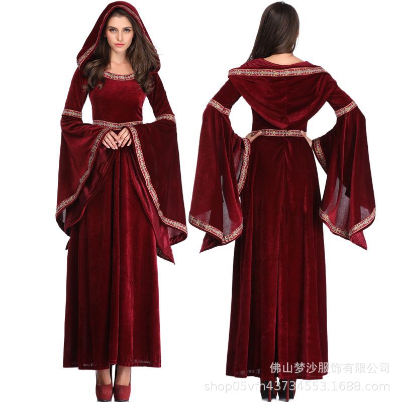 Dresses - Abito Medievale Rinascimentale Bordeaux per Donna,