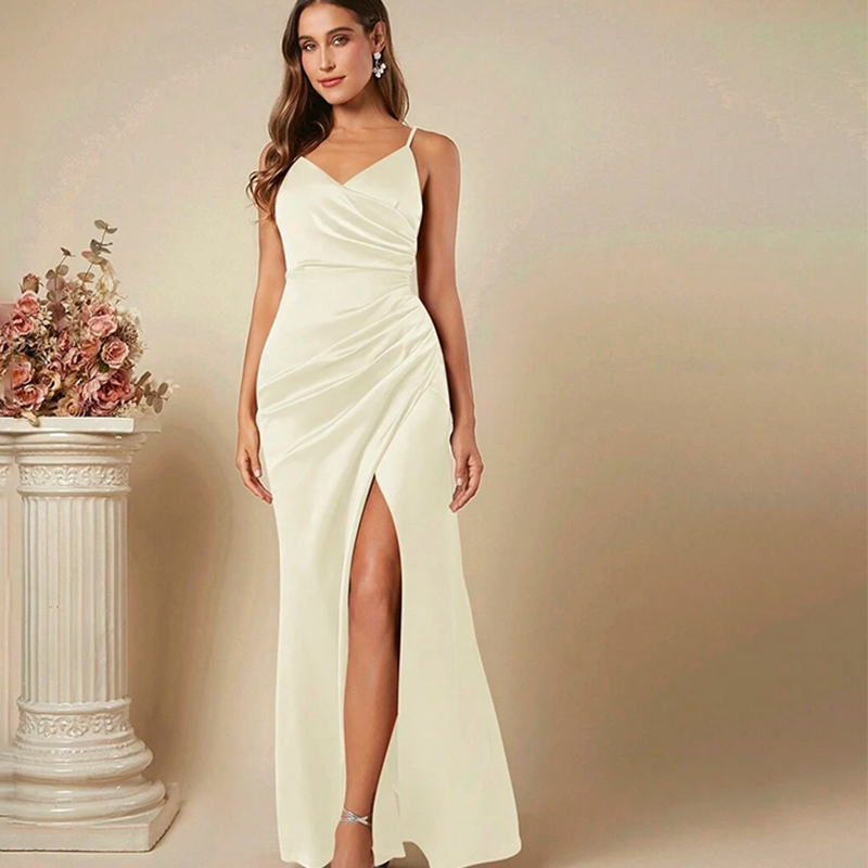 Abito elegante da donna con br - Elegant Satin Evening Gown Split recensione e prezzo