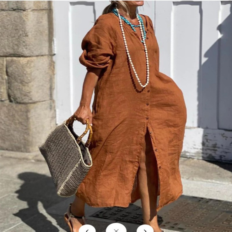 Abito Elegante Primaverile in  - Casual Loose Linen Shirt Dress recensione e prezzo