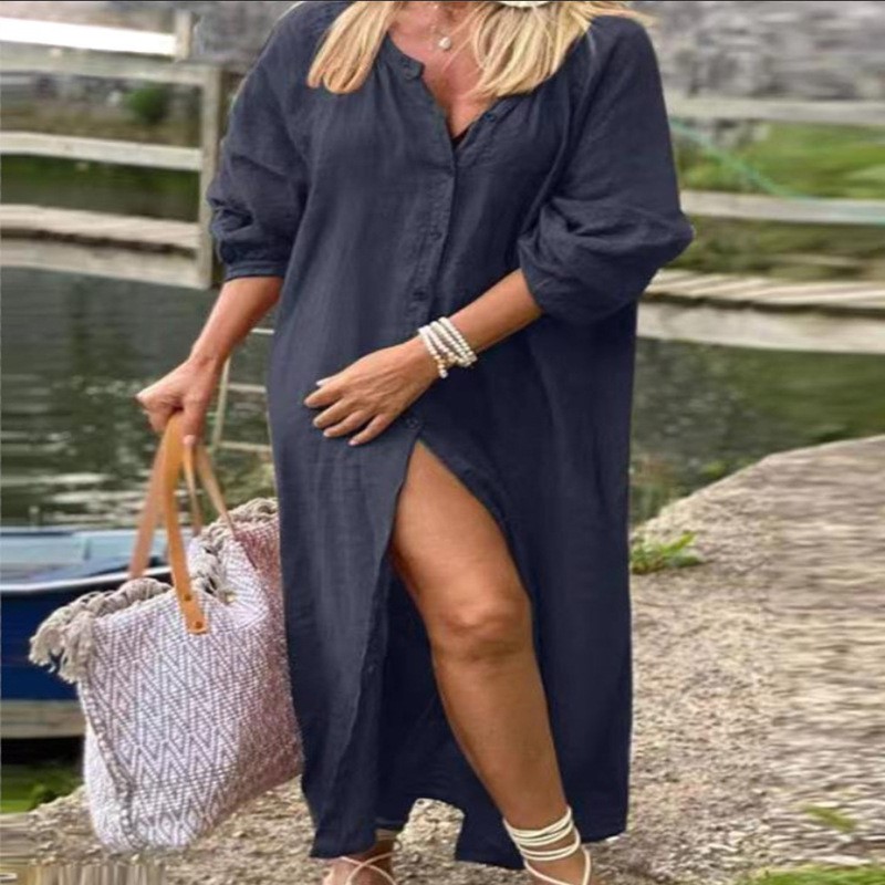 Abito Elegante Primaverile in  - Casual Loose Linen Shirt Dress recensione e prezzo