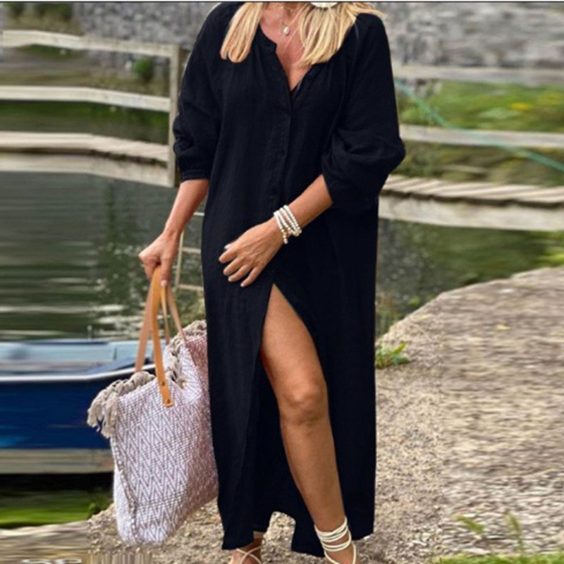 Abito Elegante Primaverile in  - Casual Loose Linen Shirt Dress recensione e prezzo
