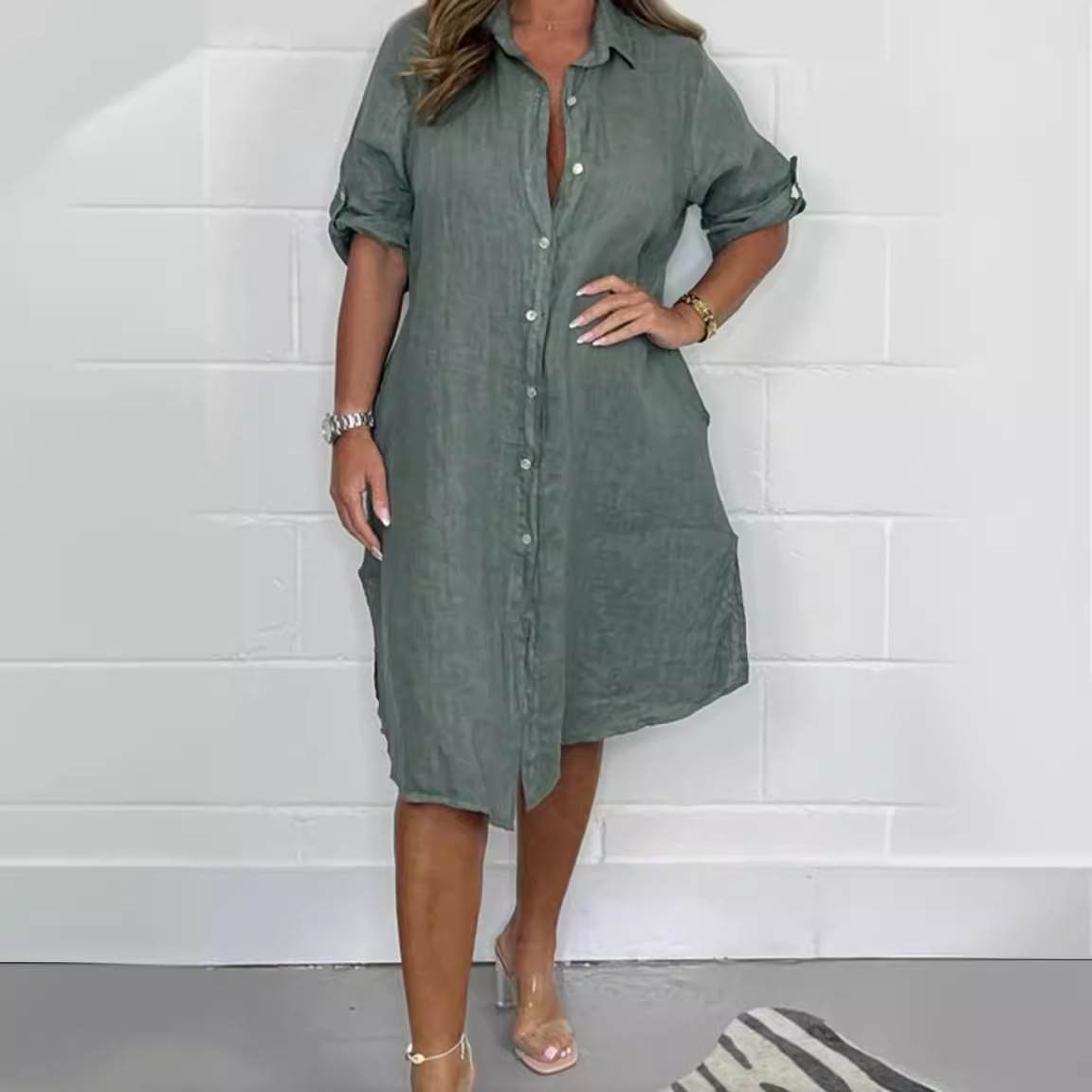 Abito-camicia da donna in lino - Casual Loose Linen Shirt Dress recensione e prezzo