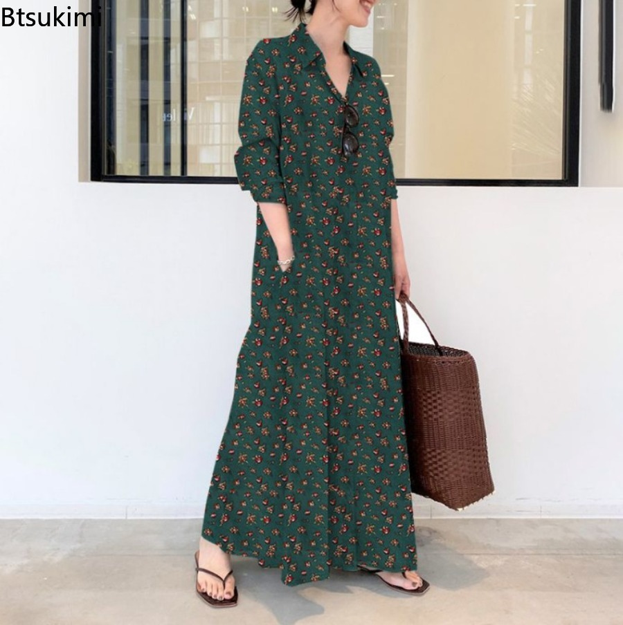 Nuovo Abito Lungo da Donna con - Casual Loose Linen Shirt Dress recensione e prezzo