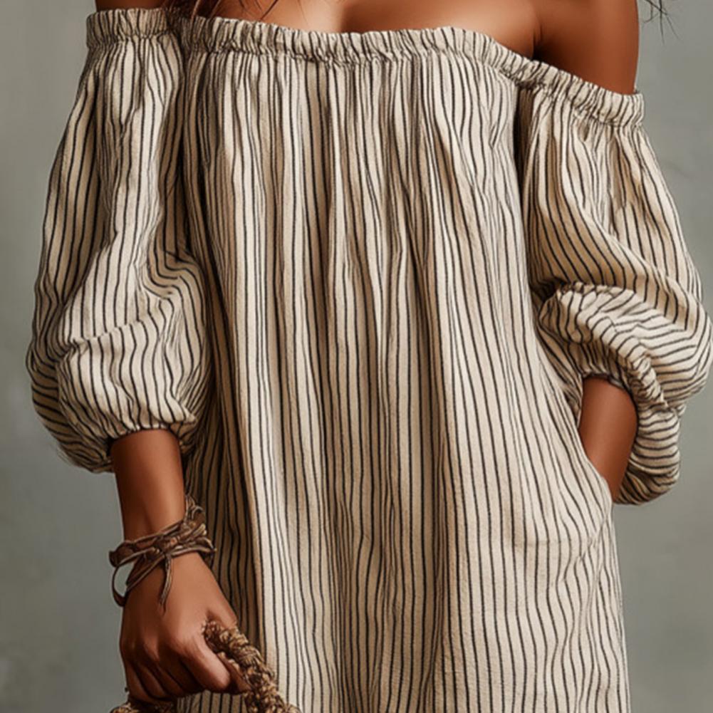 Abito lungo estivo da donna a  - Off Shoulder Puff Sleeve Sundress recensione e prezzo