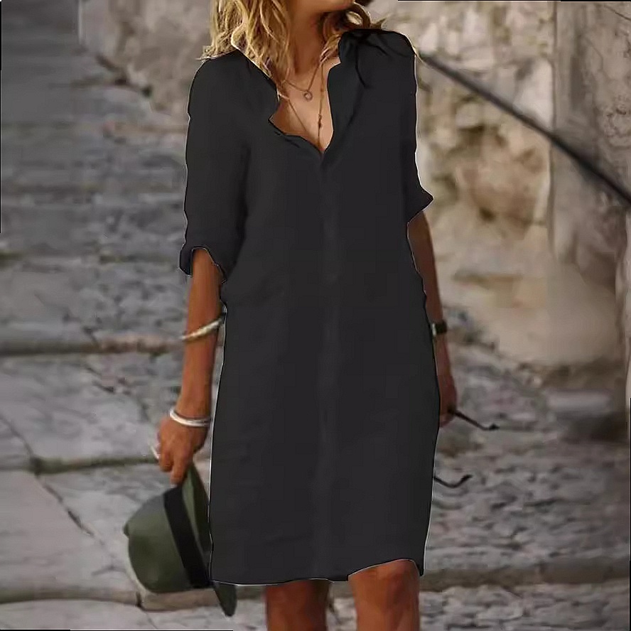 Abito Camicia Midi a Vestibili - Casual Loose Linen Shirt Dress recensione e prezzo