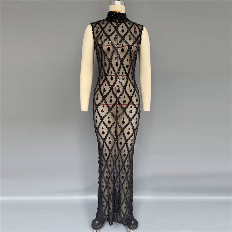 Abito da Sera Nero Brillante S - Sexy Mesh Sheer Bodycon Dress recensione e prezzo