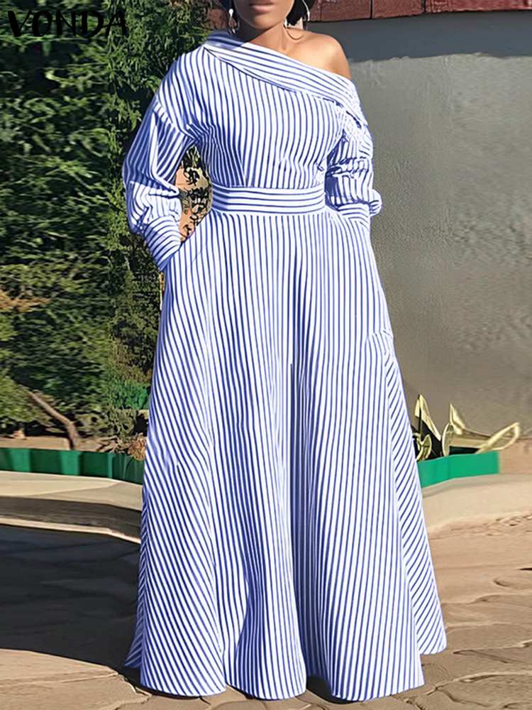 VONDA 2024 abito lungo a righe - Off Shoulder Puff Sleeve Sundress recensione e prezzo