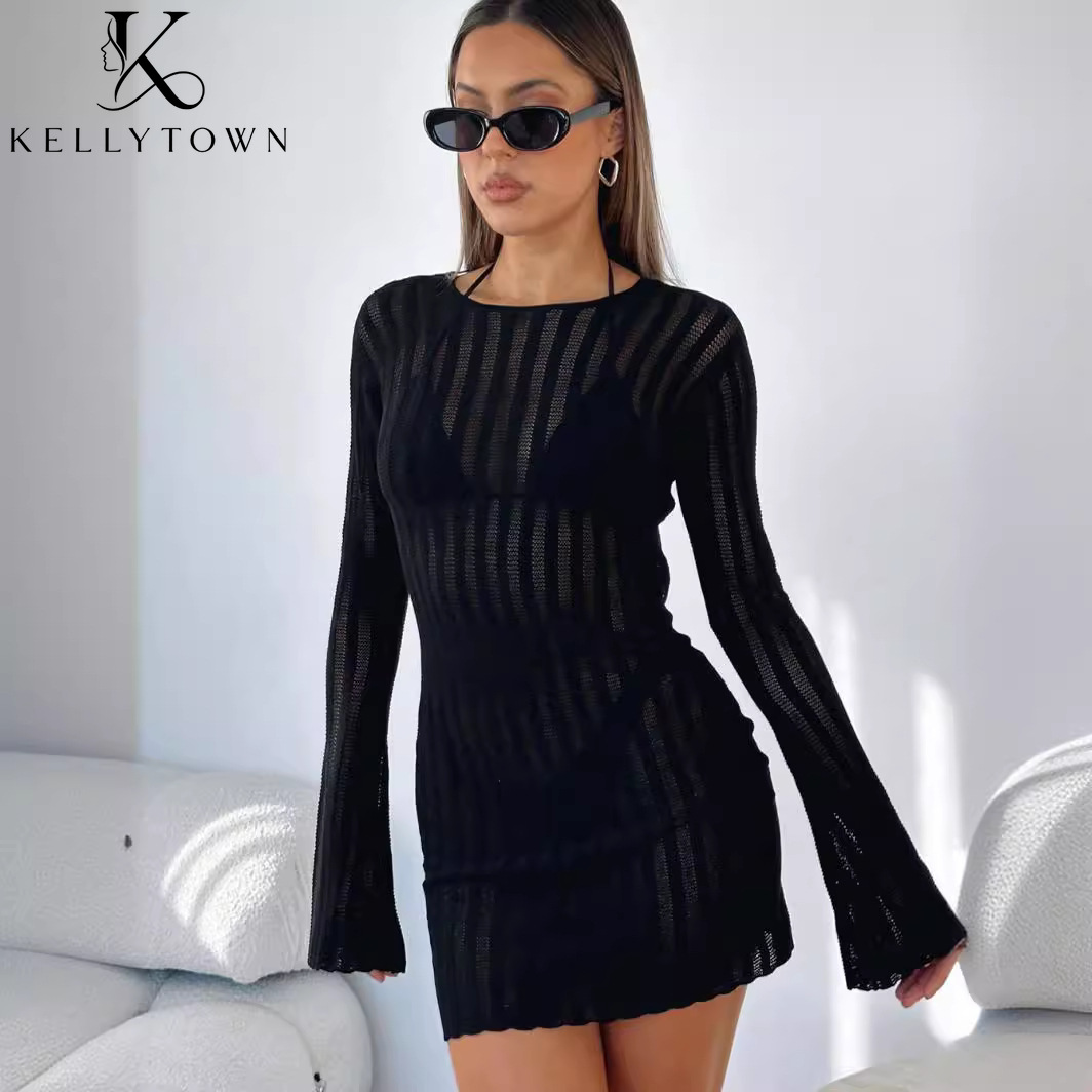 Abito senza schienale sexy in  - Bodycon Long Sleeve Ribbed Dress recensione e prezzo