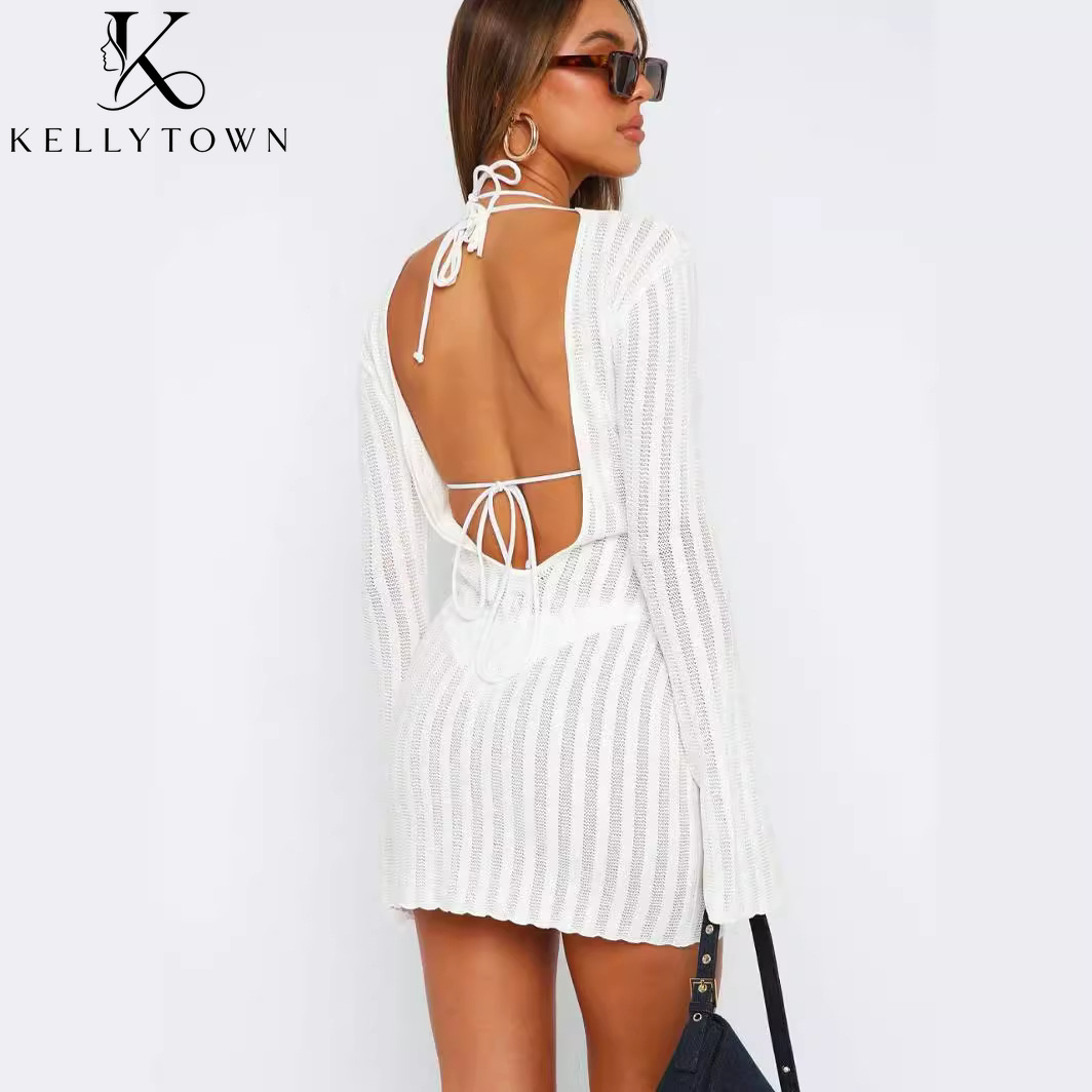Abito senza schienale sexy in  - Bodycon Long Sleeve Ribbed Dress recensione e prezzo