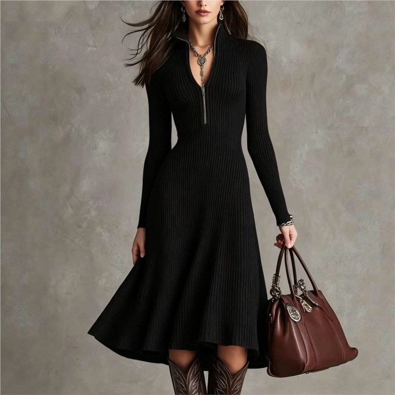 Abito midi in maglia a coste d - Bodycon Long Sleeve Ribbed Dress recensione e prezzo
