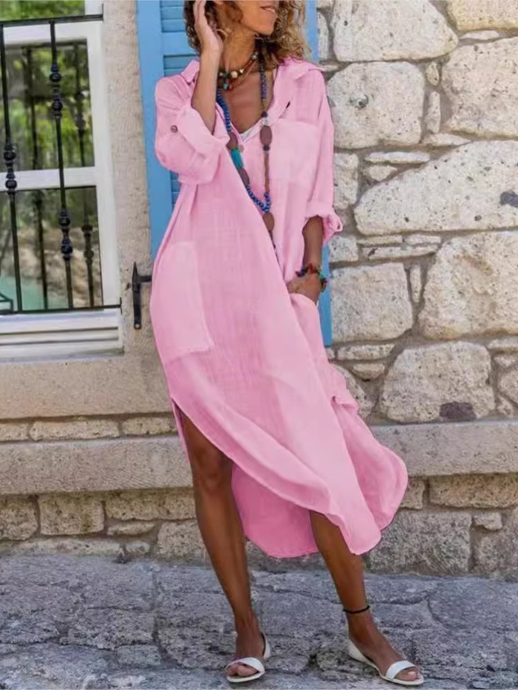 Abito camicia da donna bianco  - Casual Loose Linen Shirt Dress recensione e prezzo