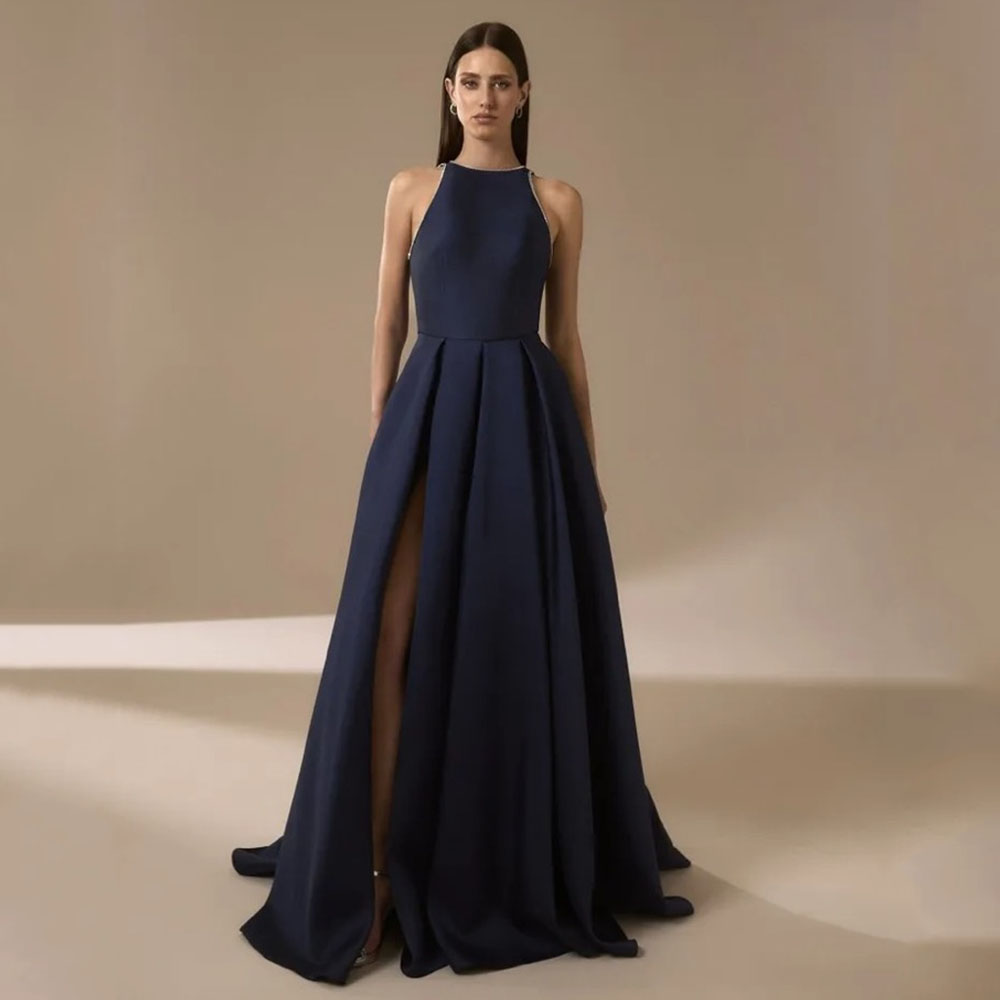 Abiti da sera in raso blu navy - Elegant Satin Evening Gown Split recensione e prezzo