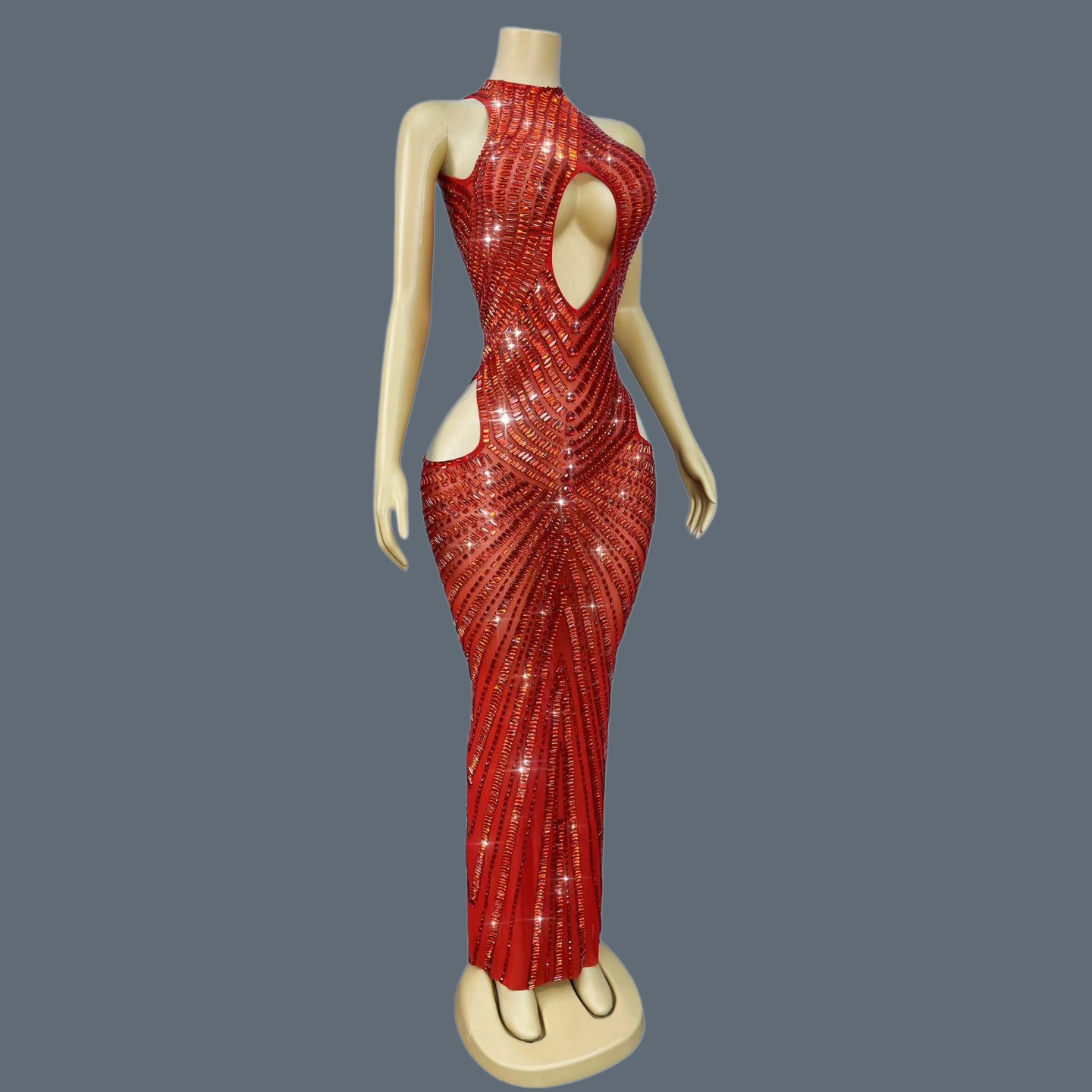 Abito da Sera di Lusso Rosso c - Sparkly Rhinestone Club Party Dress recensione e prezzo