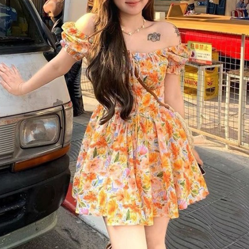 Vestito Mini Floreale Arancion - Off Shoulder Puff Sleeve Sundress recensione e prezzo